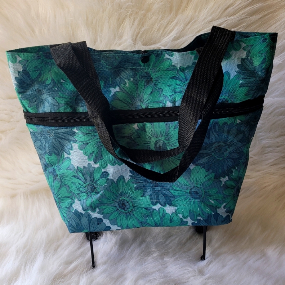 Floral Green Pull Along Tote Bag